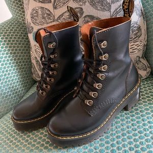 Dr. Martens
Leona Leather Platform Heel  Boots
